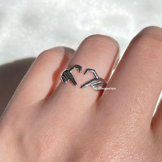 Open Cuff Ring, Plain Band Ring, Heart Shaped Wedding Ring, Double
