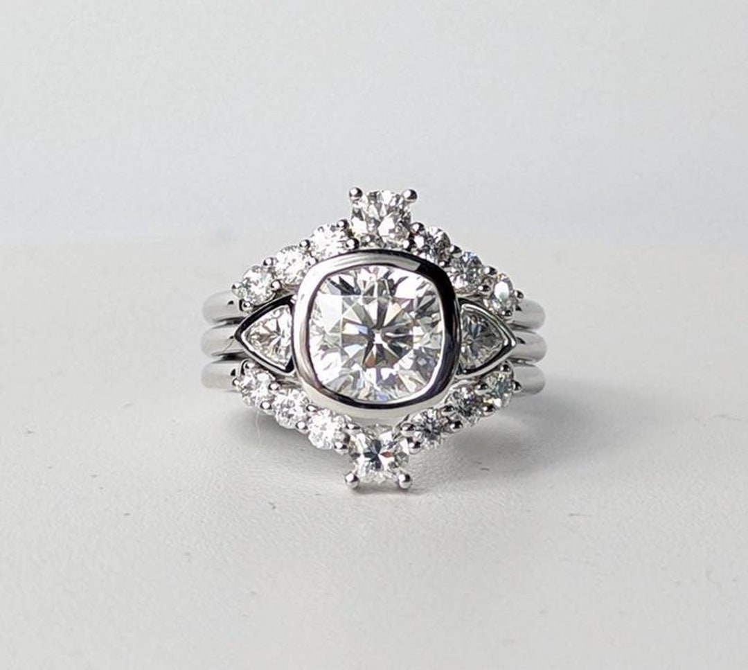 Anillo de tres piedras con engaste biselado, conjunto de tres anillos ...