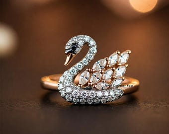 Swan Signed Swarovski Clear Crystal Cocktail Dress Ring Size 55