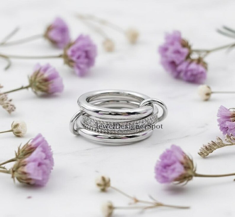 Interlocking Ring Set Multi Band Interlocking Ring Set, Vintage Style Round Cut Moissanite ...