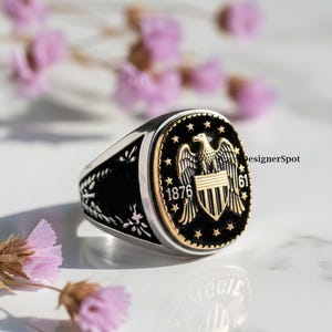 Customizable Vintage Inspired Aggie Men Ring, Enameled Collage Ring, Thick Band Ring, Personalised College Aggie Unisex Ring,Two Tone Silver