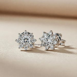 Green Emerald Stud Earring, Pear & Round Art Deco Diamond Stud Earrings, Cluster Diamond Earrings, Halo Diamond Earrings, 925 Silver