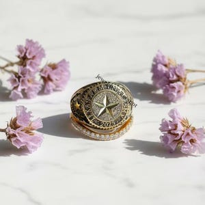 Custom Collage Ring Set, Vintage Inspired Men Ring, Unisex Aggie Ring, Stacking Matching Band,College or University Aggie Gold Plated Silver