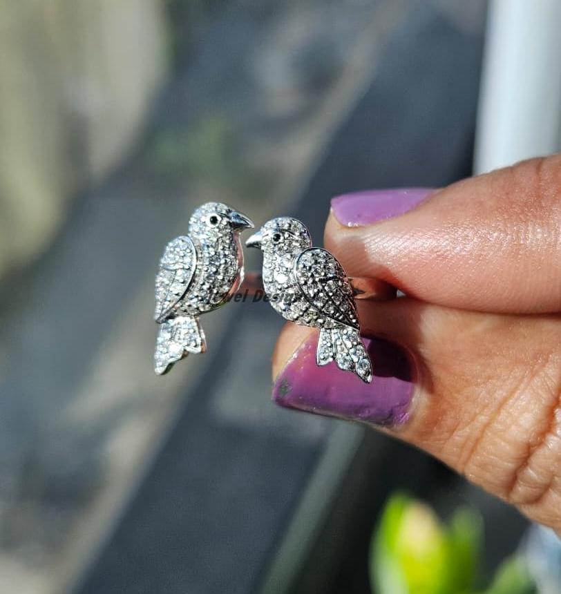Bird Inspired Ring, Open Cuff Adjustable Sparrow Bird Ring, Love