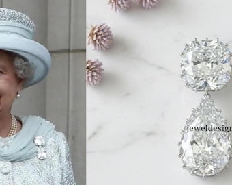 Replica Of Queen Elizabeth Cullinan III and IV Brooch, Large Cushion & Pear Cut Vintage Brooch, Royal Two Stone Brooch, Retro 925 Silver Pin
