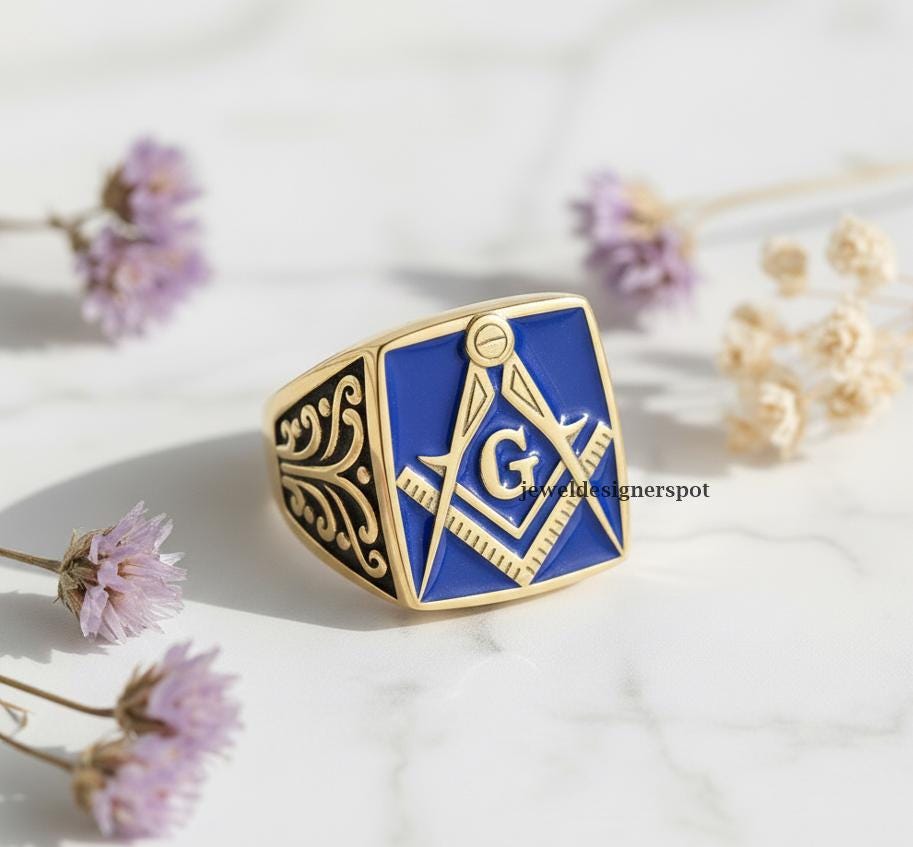 Masonic Lodge Men's Ring, Vintage Inspired 1920 Edwardian Ring