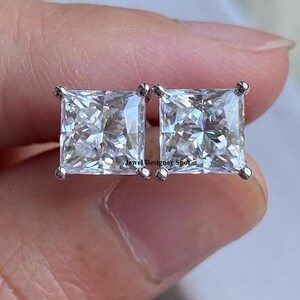 Solitaire Stud Earrings, Princess Cut Moissanite Wedding Earrings, Screw Back Lock Earrings, Solitaire Princess Cut Stud Earrings,925 Silver