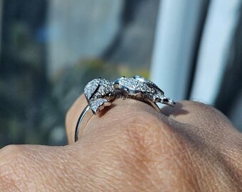 Bird Inspired Ring| Open Cuff Adjustable Sparrow Bird Ring| Pavé
