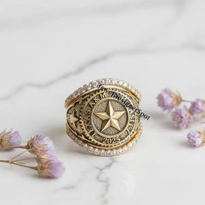 Silver Aggie Enhancer Ring Set, Collage Aggie Ring Set, Round Cut Moissanite Double Row Guard Ring, Half Eternity Ring, Gold Plated Silver