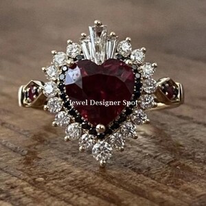 Halo Wedding Ring, Multi Stone Heart Shape CZ Stone Ring, Unique Double Halo Ring, Multi Color Stone Bridal Ring, Gold Plated Silver Ring