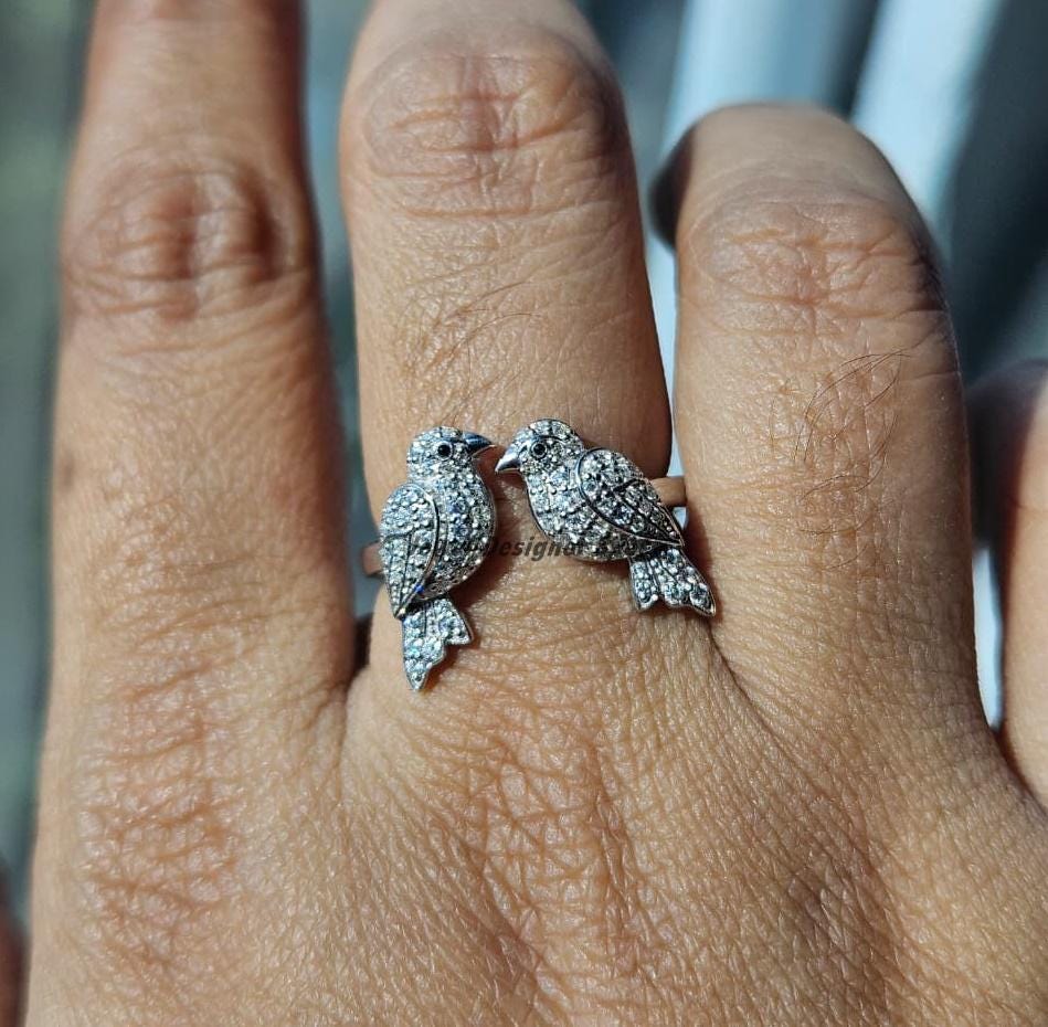 Bird Inspired Ring, Open Cuff Adjustable Sparrow Bird Ring, Love