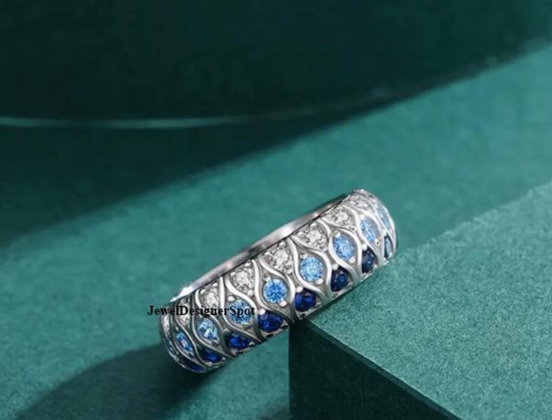 Full Eternity Ring Blue Sapphire Aquamarine Diamond Ring Pave Round full-eternity-ring-blue-sapphire-aquamarine-diamond-ring-pave-round