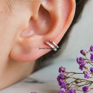 Silver Diamond Ear Cuff, Single Row Diamond Ear Cuff, Double Row Ear Cuff, Ear Wrap No Piercing, Ear Cuff for Women, 925 Silver Ear Cuff