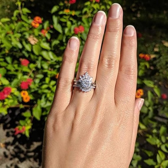 Enhancer Wrap Guard Jacket Ring Floral Style Halo Engagement Ring Round Marquise Cut Moissanite Wedding Ring Tiara Ring 925 Silver Etsy Canada