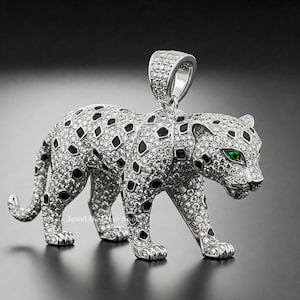 Panther Silver Pendant, Vintage Style Animal Inspired Pendant, Diamond Panther Pendant, Wild Cat Dainty Animal Pendant, 925 Silver Pendant