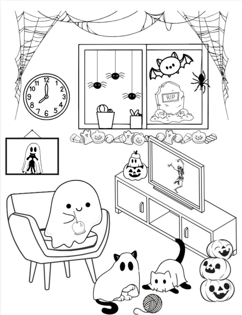 Cute, Cosy, Ghost, Cats, Colouring, Page Etsy
