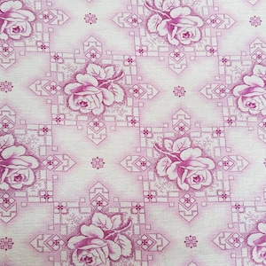 Vintage mille fleurs, pink purple, romantic farmhouse bed linen, fabric, bale, needle print, cotton 4.15 m