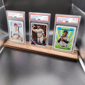 Espositore per carte da gioco in legno di noce naturale, con classificazione PSA, per carte da baseball o carte da gioco, espositore per 3 carte, supporto, supporto