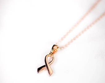 Rose Gold Breast Cancer Warrior Ribbon Necklace