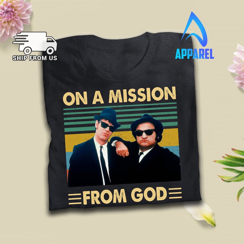 On A Mission From God Vintage T Shirt Blues Brothers Inspired Movie T-Shir