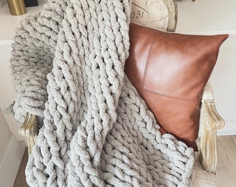 Grobstrick Decke, weiche Chenille handgestrickte Decke, dekorative Überwurf, USA Handmade