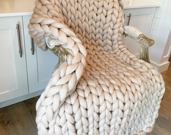 Wool Chunky Knit Blanket, Decorative Chunky Blanket, weighted chunky Blanket, USA Handmade