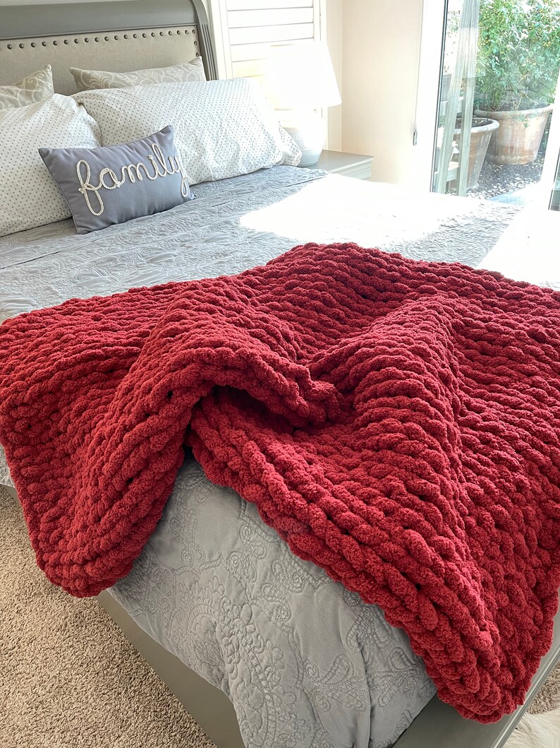 Chunky Knit Throw Soft Chenille Blanket Chunky Handknit Etsy