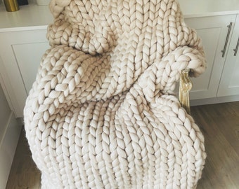 Decorative Knit Blanket, Wool chunky throw, Chunky cable stitch throw, USA Handmade