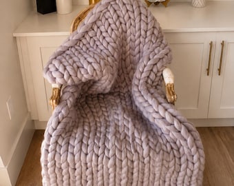 Weighted blanket, Handmade Merino Wool Chunky Knit Blanket: USA Knitted Throw