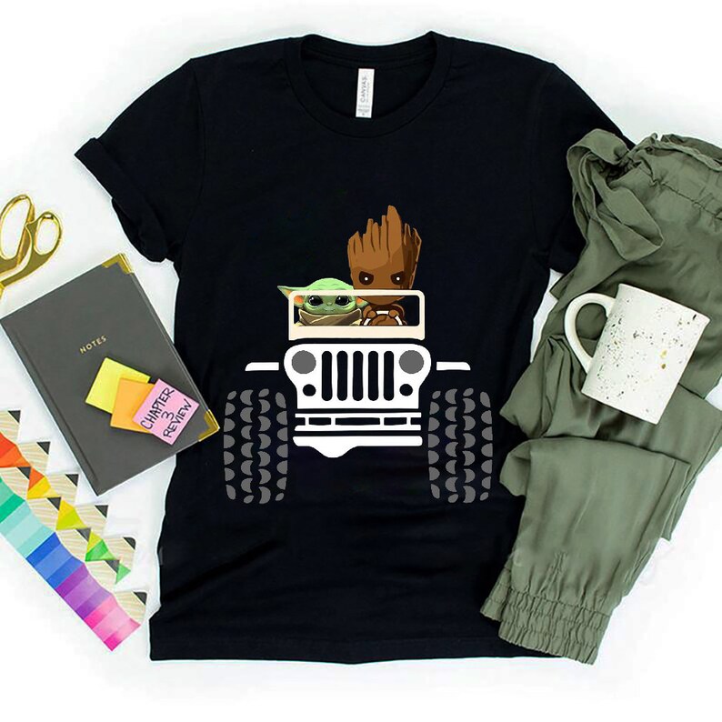 Download Baby Yoda And Baby Groot Driving Jeep T Shirt Hoodie ...