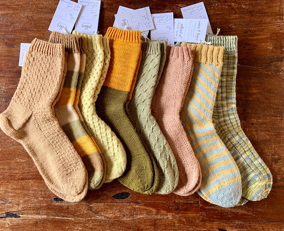 light yellow size 4041 hand-knitted thicker short socks made of hand dyed sock wool 6 times in a fresh coloring bright green nude
