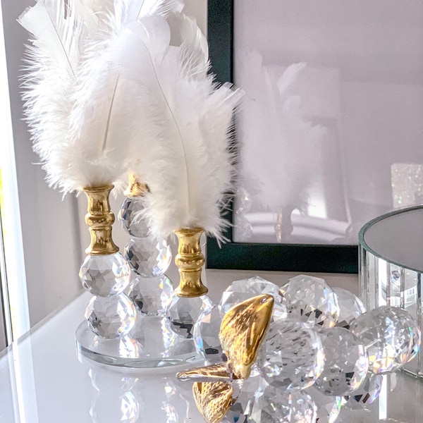 Plume en cristal blanc, objets en cristal, décoration de cadeau de Noël, cadeau de fête des mères, objets de décoration en cristal, décoration de plumes, décoration d'intérieur de luxe