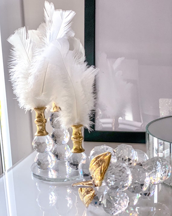 White Crystal Feather Objects Christmas Gifts - Crystal Home Decor