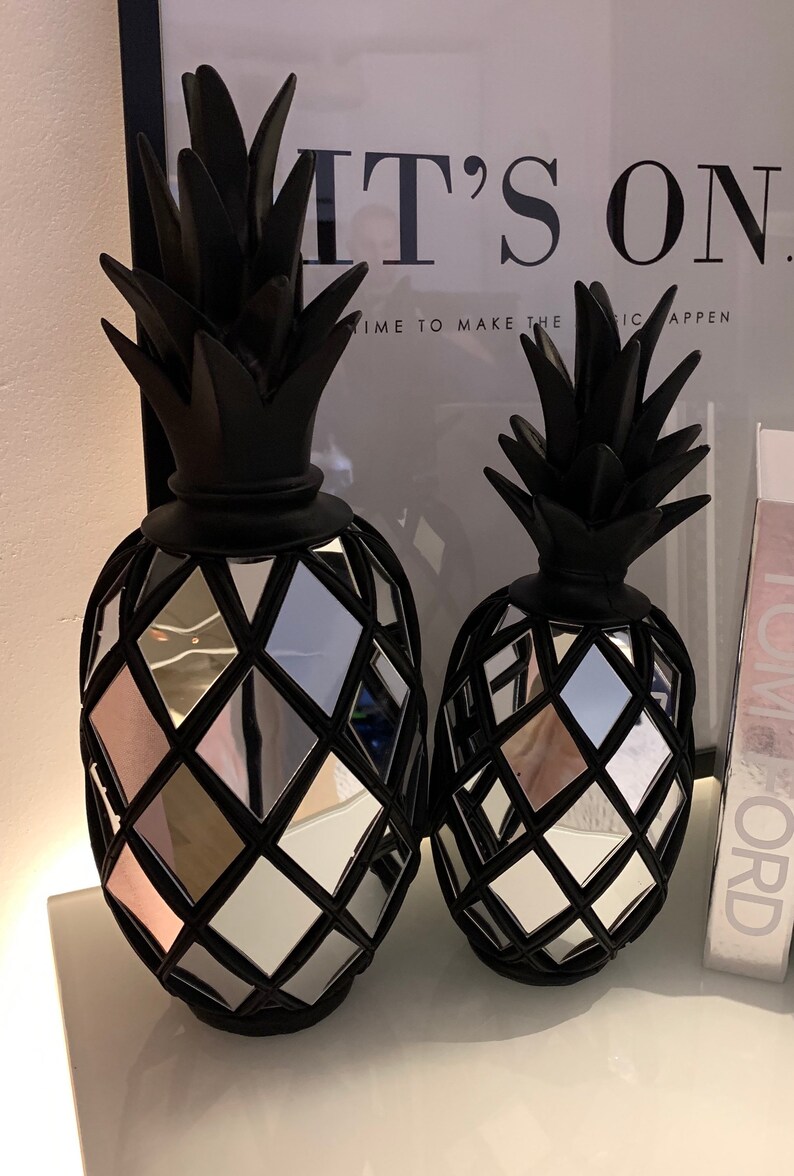 Black Pineapple Decor Set Pineapple Objects Pineapple Home Etsy