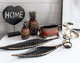 Pineapple Home Decor Accessories, Housewarming Gift, Pumpkin Room Decor, Home Gift for Her, Crystal Feather, Luxury Decor Gift, Table Decor