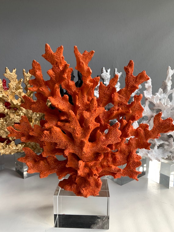 Decorative Orange Crystalline Coral Reef, Xmas Decor, Coral Decor, Coral  Stone Sculpture, Luxury Home Decor Objects, Coral Stone Shelf Decor 