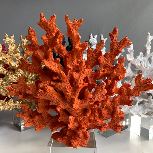 Récif de corail cristallin orange, Décoration de Noël, Décoration corail, Sculpture en pierre de corail, Objets de décoration intérieure de luxe, Décoration d'étagère en pierre de corail