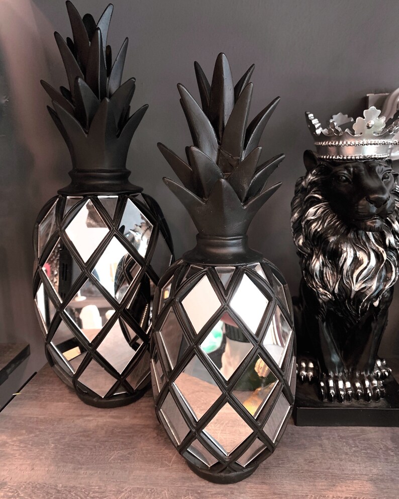 Black Pineapple Decor Set Pineapple Objects Pineapple Home Etsy