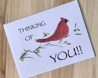 Set of 8, Cardinal Thinking of You,  Cardinal Note Card, Cardinal, Red Bird Note Card, , Cardinal Stationery, Happy Birthday Card