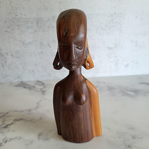 Vintage hand-carved tribal African wood female figurine Unique woman sculpture, traditional art decor, carved sculpture, ethnic figure