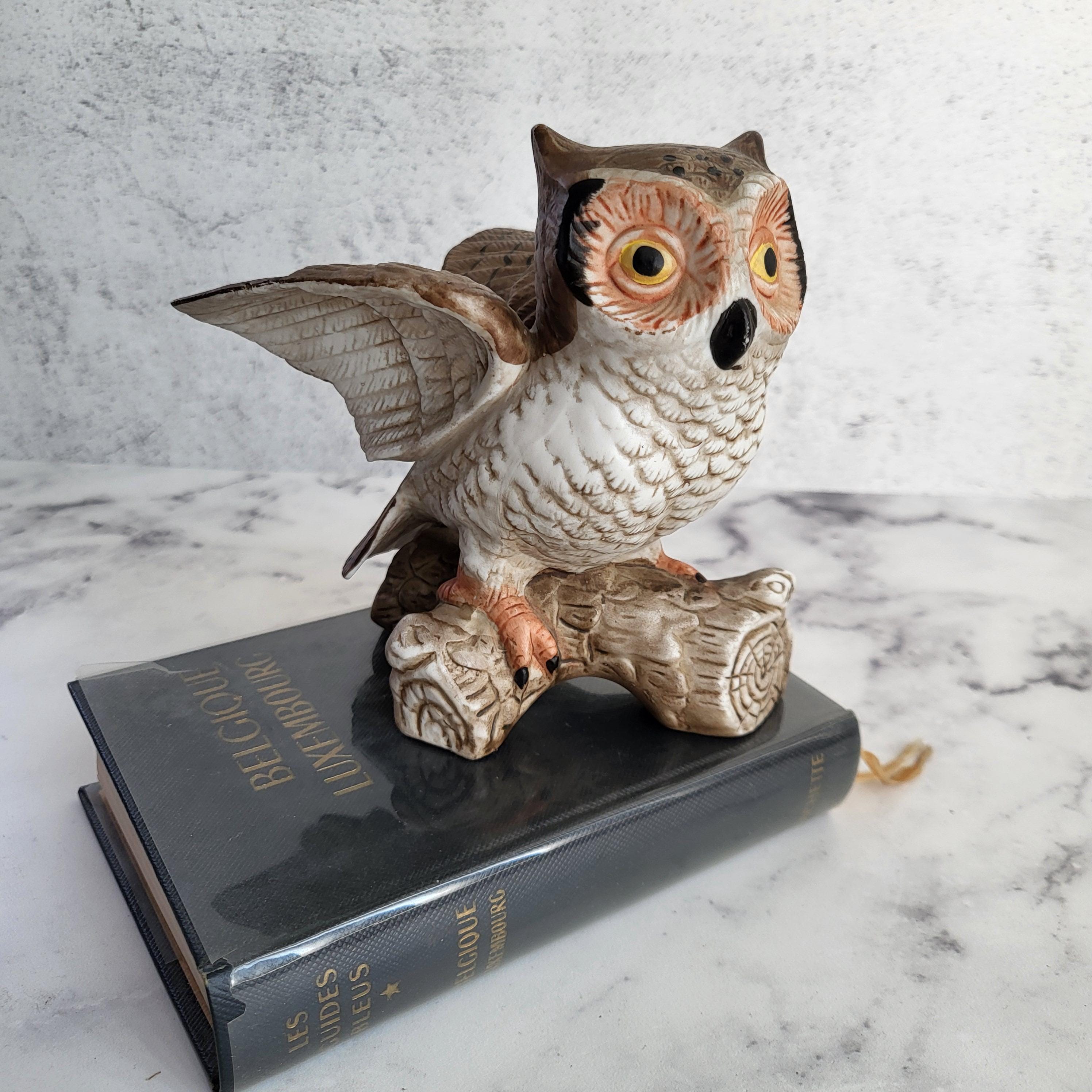 Vintage HOMCO ceramic brown barn owl figurine, retro owl decor, collectible owl sculpture, unique 19