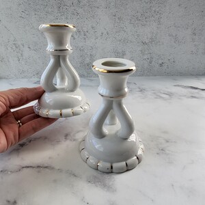 Pair of MCM Made in Japan porcelain candlesticks vintage mid-century modern taper candle holders retro home decor elegant table centerpiece