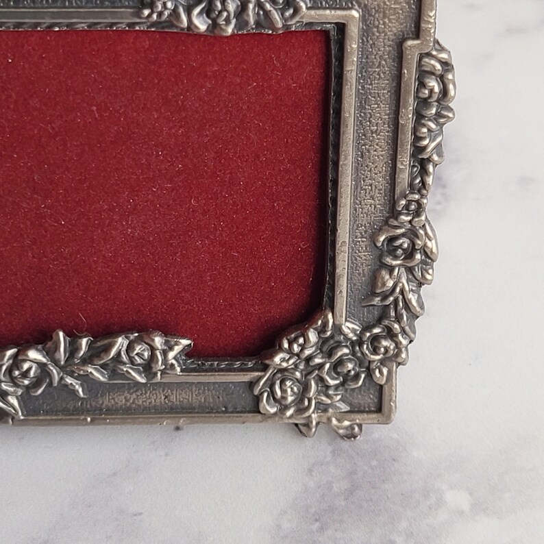 Adorable small vintage floral and bow pewter frame, charming photo holder, shabby chic home decor, unique collectible, perfect for a gift