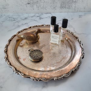 Vintage etched silver plated serving tray, antique tableware, elegant old tray, collectible silver decor, perfect for weddings or displays