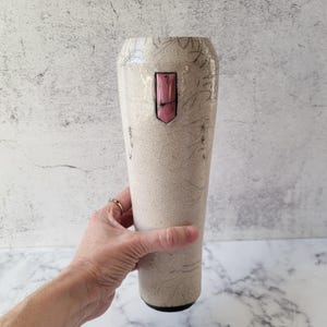 Vintage MCM Raku studio pottery vase artist signed minimalist crackle glaze, collectible raku art, unique handmade vase, mid-century pottery