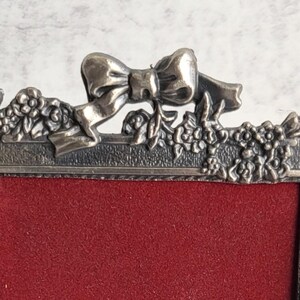 Adorable small vintage floral and bow pewter frame, charming photo holder, shabby chic home decor, unique collectible, perfect for a gift