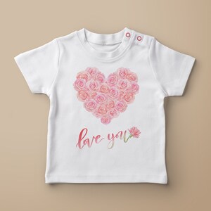Pink roses Heart, PNG, DIGITAL FILE, Pink rose & love you, Use of designs such as T-shirts, mugs, eco bags, stickers, etc.