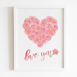 Pink roses Heart, Love you, Printable  love confession, lovely wall decoration