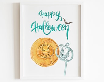 Halloween Art Print, Printable Halloween Wall Art, Halloween Decor, Squid game, Dalgona, Pumpkin pattern dalgona, Happy Halloween Art