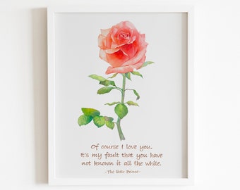 The Little Prince Print , The Little Prince Wall Art , Le Petit Prince Nursery Wall Art, Little Prince, Rose, PRINTABLE Digital File